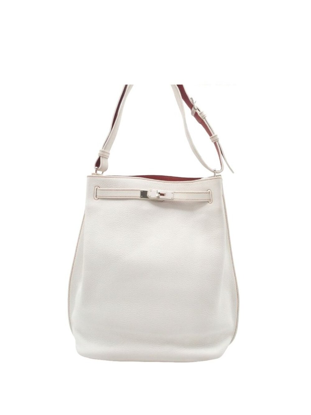 Hermes So Kelly 26 Bicolor White Sanguine Silver Togo Shoulder Bag